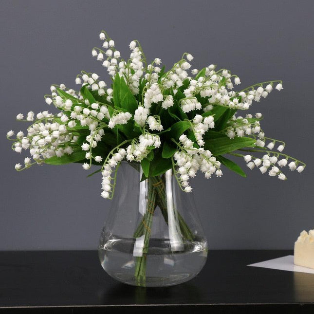 Elegant White Bell Orchid Faux Flowers - Luxurious Imitation Blooms for Home and Events