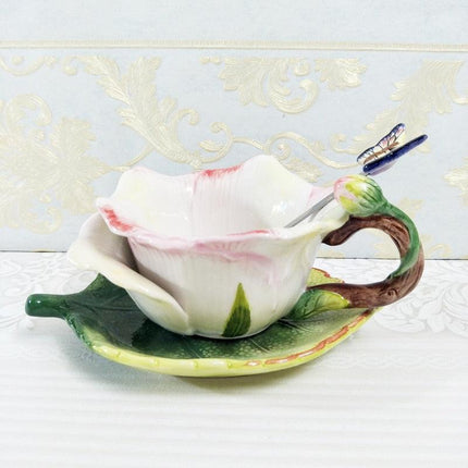 Handcrafted Pink Rose Ceramic Coffee Set for Luxurious Morning Indulgence
