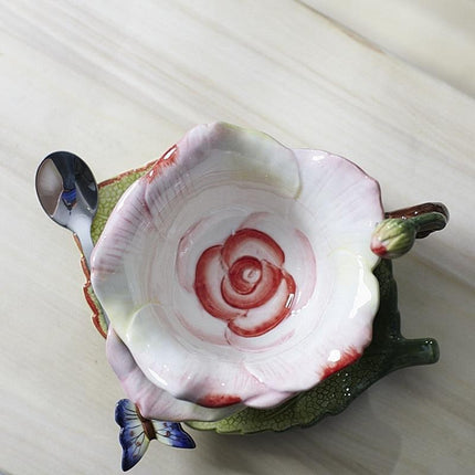 Handcrafted Pink Rose Ceramic Coffee Set for Luxurious Morning Indulgence