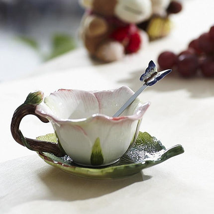 Handcrafted Pink Rose Ceramic Coffee Set for Luxurious Morning Indulgence
