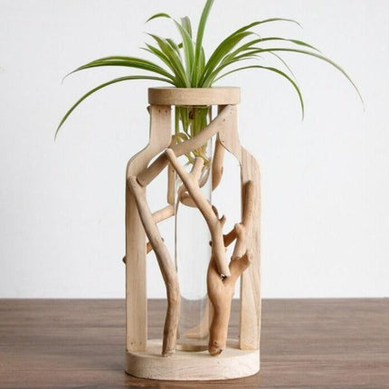 Handcrafted Rustic Wooden Vase with Elegant Floral Accents - Nature-Inspired Decor - Très Elite