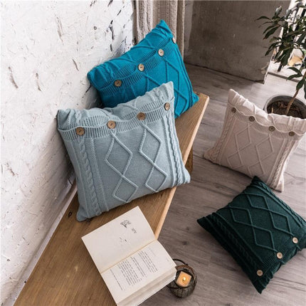 Handmade Nordic Double Cable Knit Diamond Cushion Cover - 18x18 - Très Elite