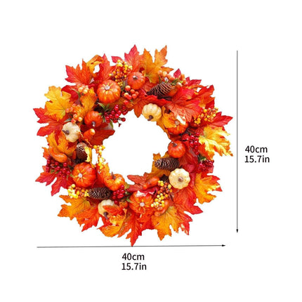 Harvest Moon Pumpkin Maple Wreath - Elegant Fall Decor