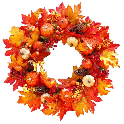 Harvest Moon Pumpkin Maple Wreath - Elegant Fall Decor