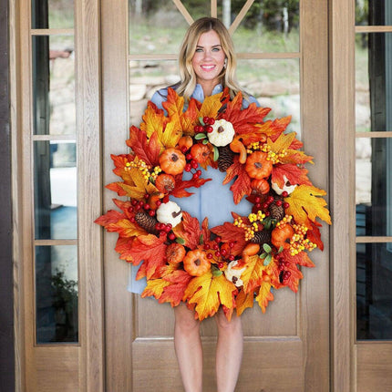 Harvest Moon Pumpkin Maple Wreath - Elegant Fall Decor