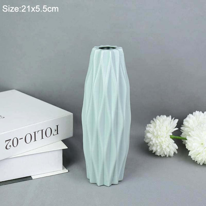 Contemporary Scandinavian Pink and White Plastic Floral Vase - Chic Home Accent