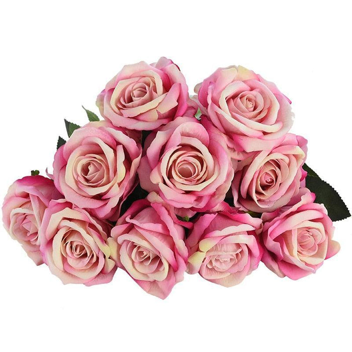 Luxurious 10-Piece Flannel Silk Rose Collection - Exquisite Floral Arrangement