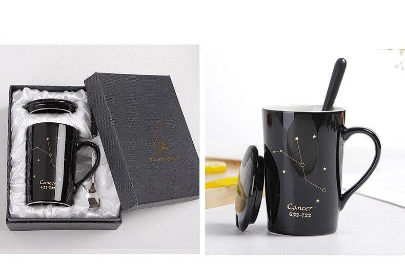 Celestial Charms: Luxe Zodiac Mug with Real Gold Accents and Matching Spoon