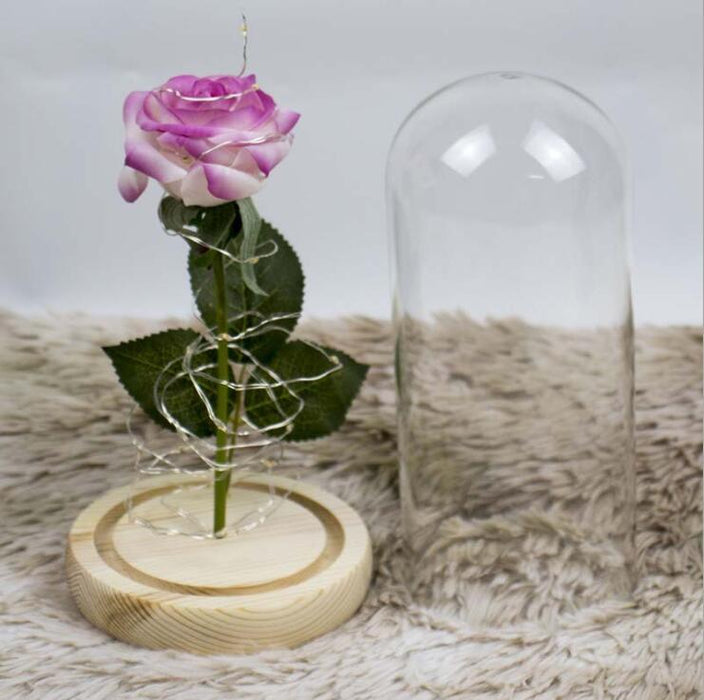 Preserved Red Pink Rose Glass Dome Centerpiece