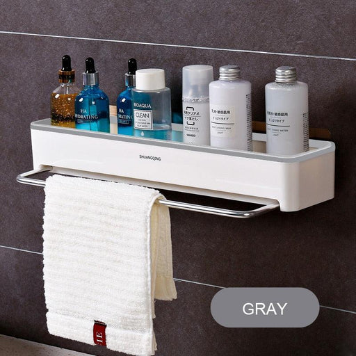 Bathroom Wall Storage Organizer Shelf with Towel Holder and Hanging Rod