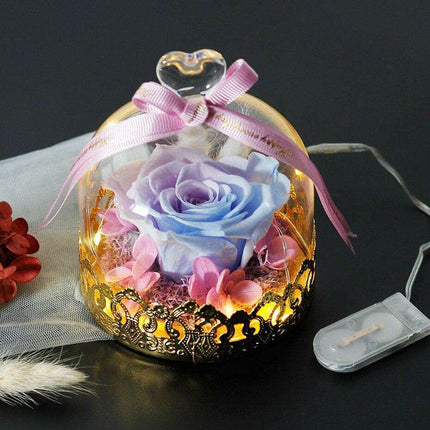 Timeless Elegance: Illuminated Red Roses in Glass Dome