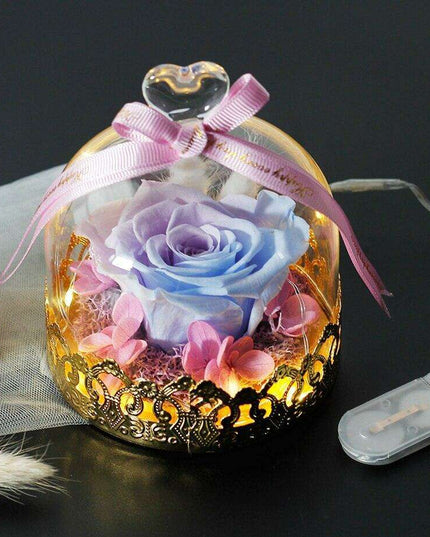 Timeless Elegance: Illuminated Red Roses in Glass Dome