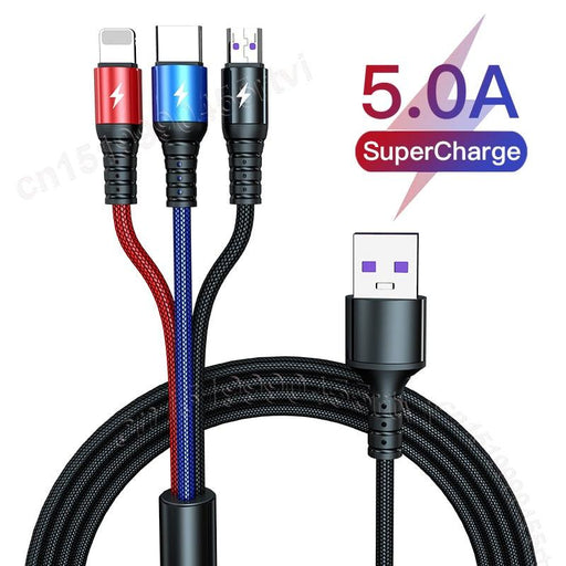 SuperCharge 3-in-1 USB Cable for Huawei, iPhone, and Samsung - Advanced Charging Solution