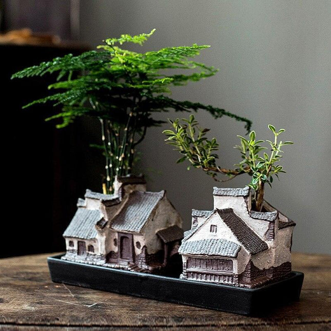 Serene Harmony: Artisan Bamboo and Ceramic Flower Pot for Zen-inspired Living