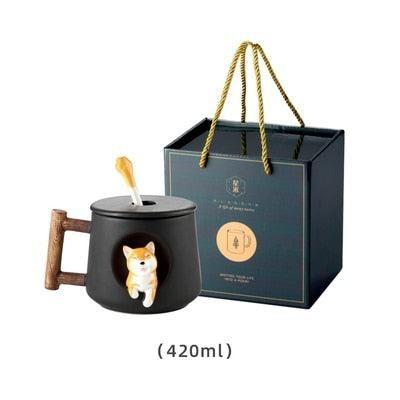 Charming Shiba Inu Akita Dog Ceramic Mug & Spoon Set - 420ml for Stylish Sipping