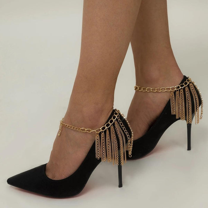 Gilded High Heel Shoe Charm Anklet with Multilayer Chain Design