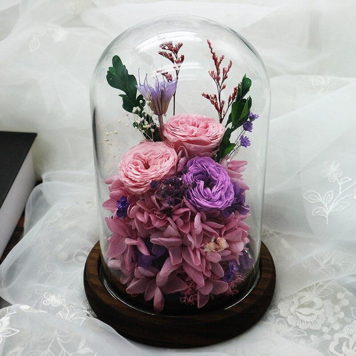 Natural Eternal Rose In Glass Dome On Wooden Base: A Timeless Symbol of Luxury