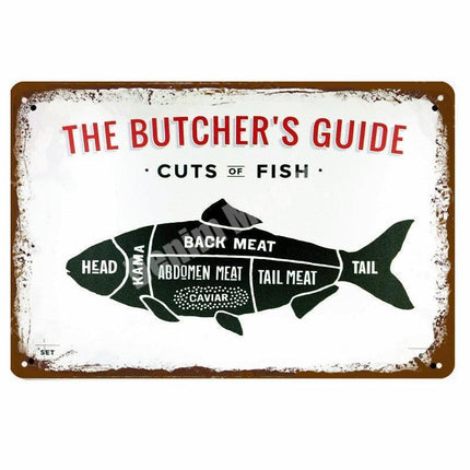 Vintage Culinary Metal Wall Art - Rustic Butcher's Guide Sign with Bulk Savings