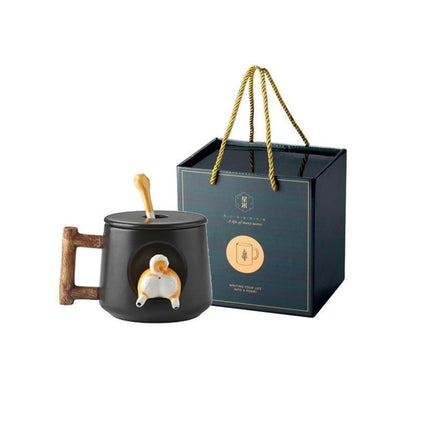 Charming Shiba Inu Akita Dog Ceramic Mug & Spoon Set - 420ml for Stylish Sipping