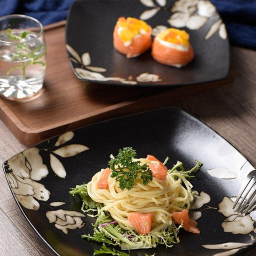 Japanese-Style Hand-Painted Ceramic Dinner Plates