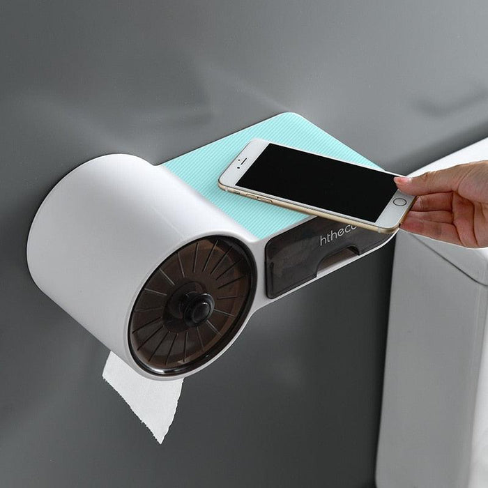 Wall-Mounted Bathroom Tissue Box Organizer with Multi-Functional Storage