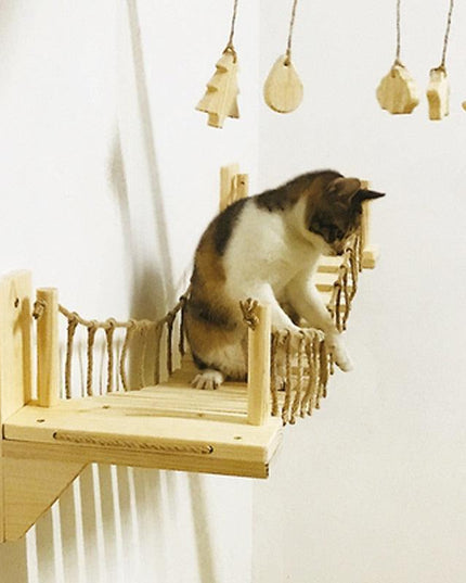 Feline Adventure Wall-Mounted Tree House: Multi-Level Cat Play Station with Hammock & Scratching Post