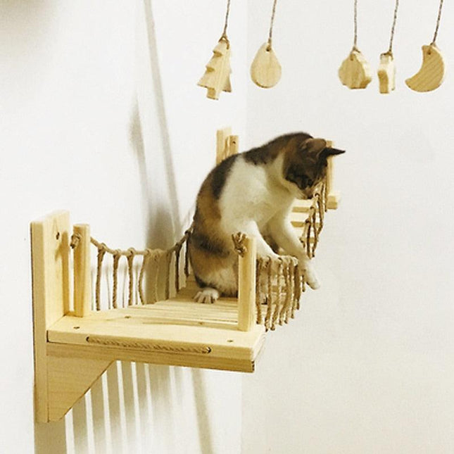 Feline Adventure Wall-Mounted Tree House: Multi-Level Cat Play Station with Hammock & Scratching Post