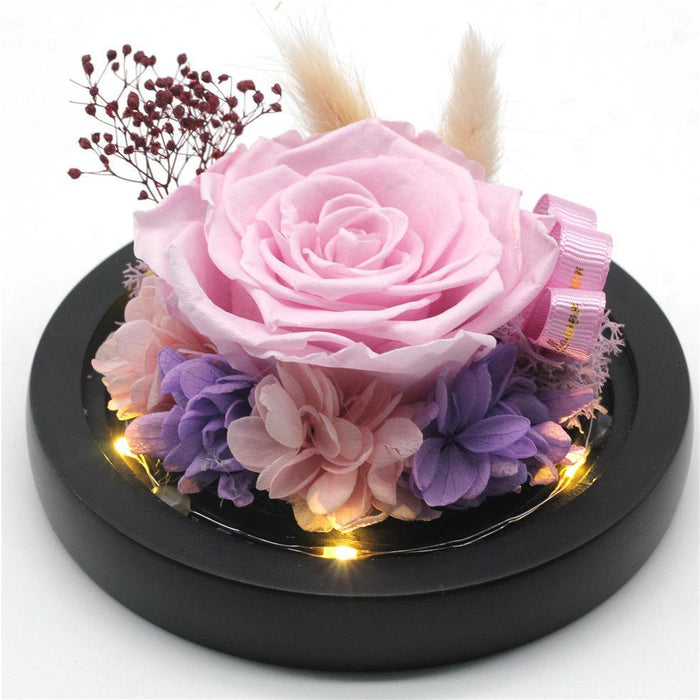 Elite Valentines Day Gift: Enchanted Eternal Rose in Glass Dome with Lights