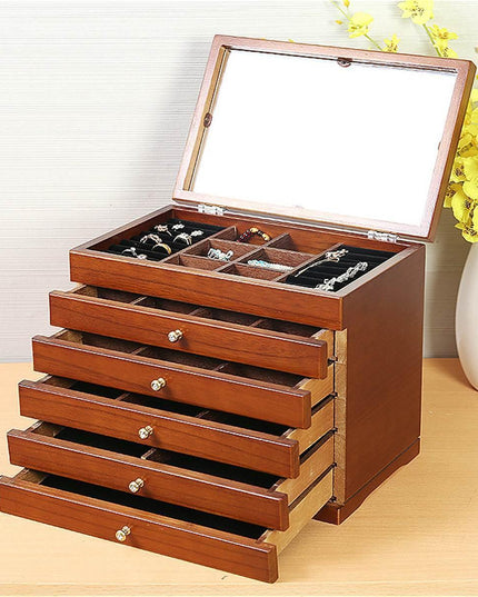 Charming Vintage Wooden Jewelry Chest with Mirror - A Touch of Elegance