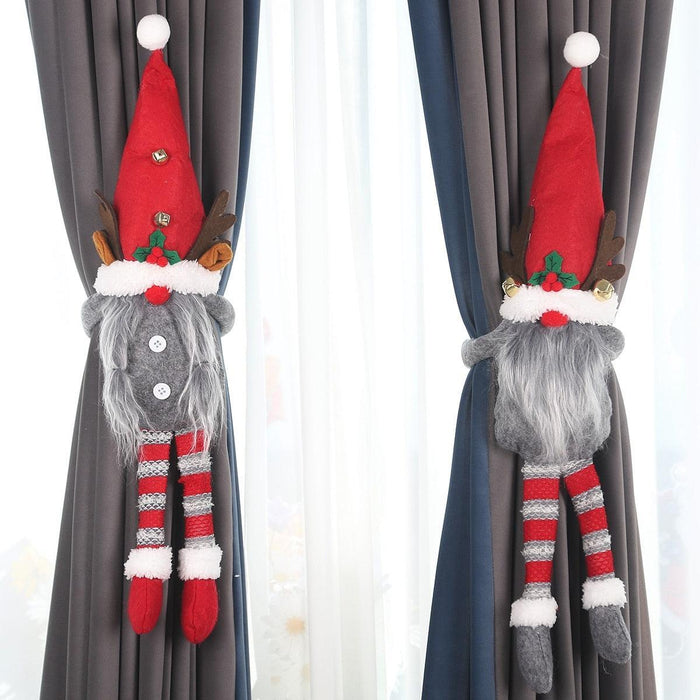 Santa Claus and Elk Christmas Curtain Decor for Festive Home Cheer