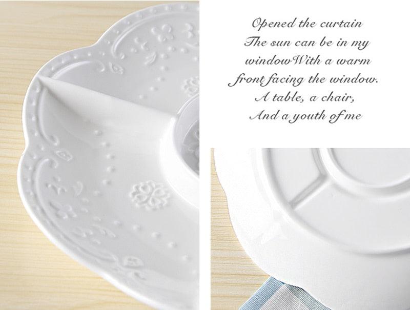 Stylish White Porcelain Snack Plates with Divided Compartments