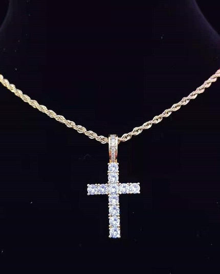 Dazzling Zircon-Studded Cross Necklace Set with Glamorous Bling Accents