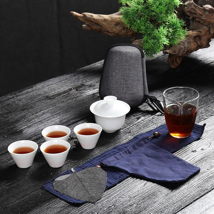 Zen Kung Fu Ceramic Gaiwan Tea Set with Portable Bag: Enhance Your Tea Ceremony Experience