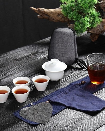 Zen Kung Fu Ceramic Gaiwan Tea Set with Portable Bag: Enhance Your Tea Ceremony Experience