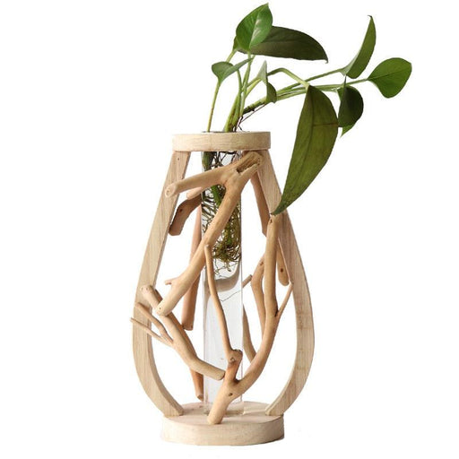 Elegant Handcrafted Wooden Vase with Decorative Details