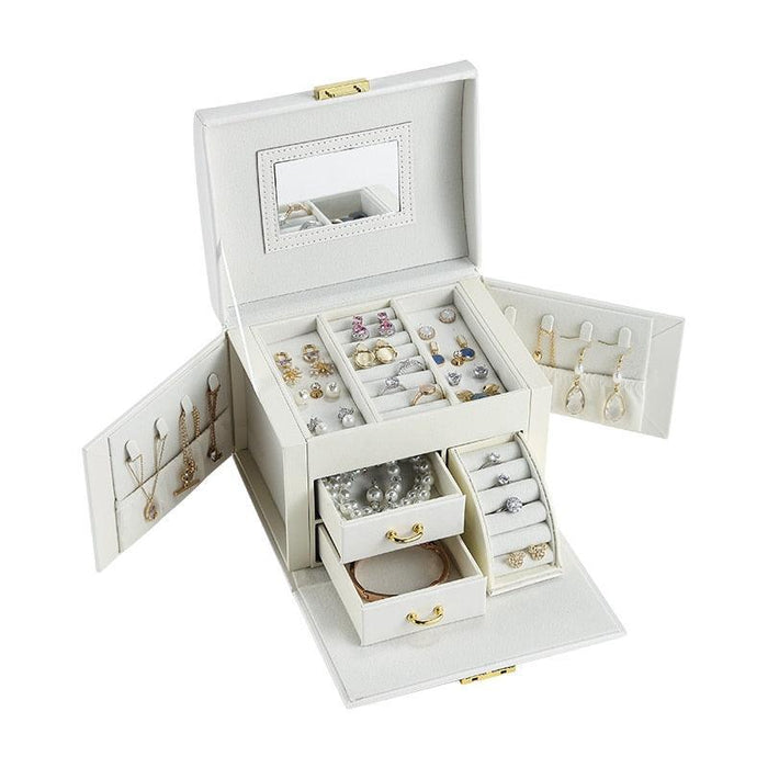 Chic Three-Layer Girls' Travel Jewelry Case with Mirror and Extendable Storage