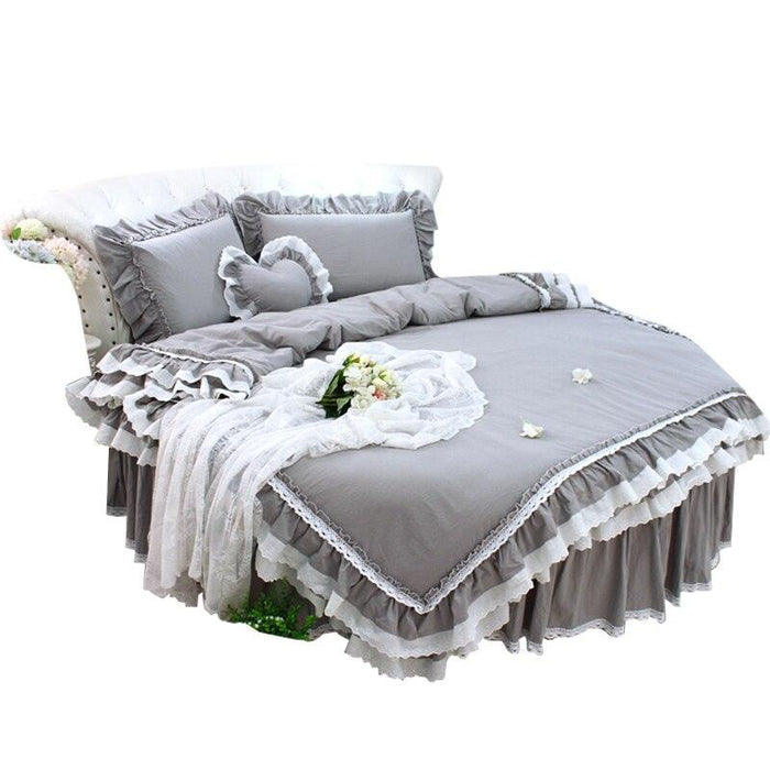 Elegant Grey Lace Ruffle Cotton Pillow Sham Set with 4 Pieces