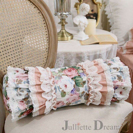 Charming European Lace Lumbar Pillow with Regal Ruffle Design