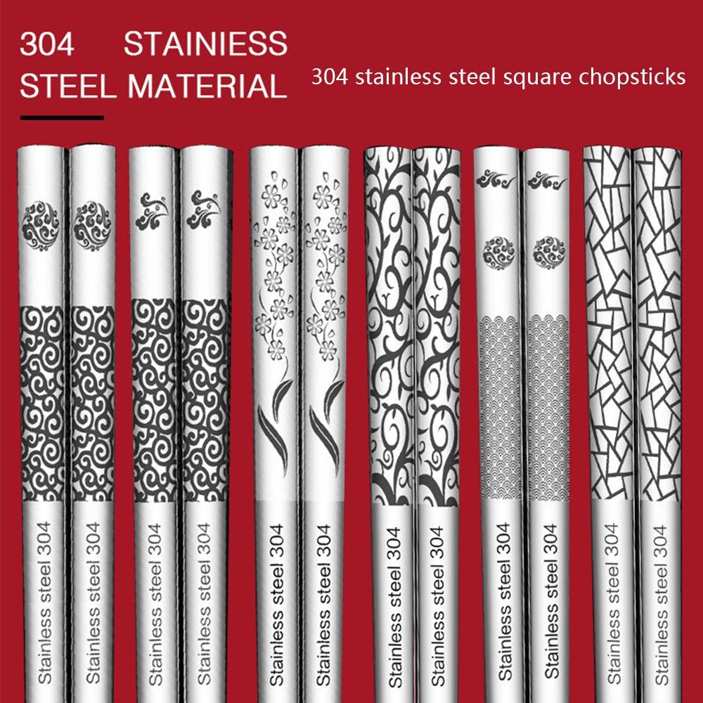 23.5cm Korean Chopsticks Stainless Steel Anti-scalding-Kitchen & Dining›Tabletop›Flatware›Chopsticks-Très Elite-Auspicious clouds-Très Elite