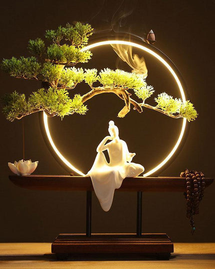 Pine Serenity LED Waterfall Incense Burner Set - Relaxing Home Accent