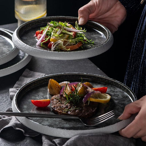 Elegant Japanese-Inspired Ceramic Plate Set with Ice Cracked Glaze - Premium Tableware for Stylish Dining