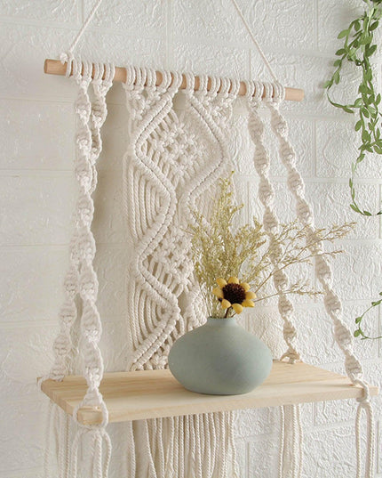 Bohemian Macrame Storage Shelf with Elegant Tassels - Handcrafted Decor for Stylish Spaces