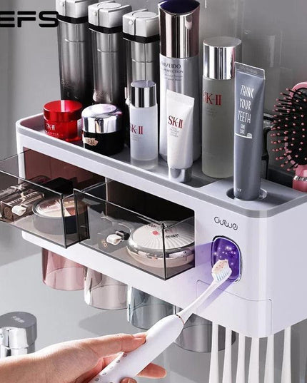 Magnetic Toothbrush and Toothpaste Storage System - Elegant Dustproof Organizer for Modern Bathrooms