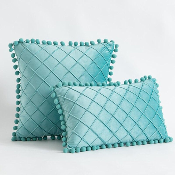 Cozy Velvet Cushion Cases with Bohemian Pompom Detail