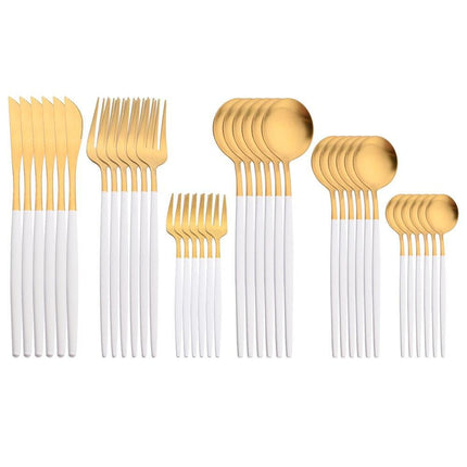 Elegant Matte Black and Gold 36-Piece Stainless Steel Cutlery Collection
