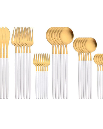 Elegant Matte Black and Gold 36-Piece Stainless Steel Cutlery Collection