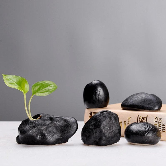 Zen-Inspired Black Stone Mini Vase for Elegant Home Decor