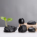 Zen-Inspired Small Black Stone Vase for Serene Home Ambiance