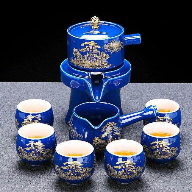 Elegant Ceramic Tea Set with Innovative Anti-Scald Rotating Teapot