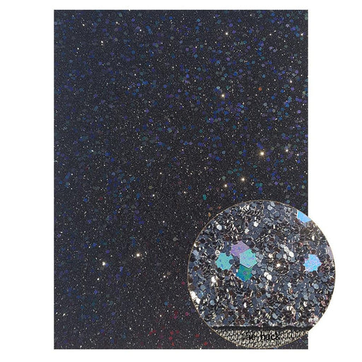 Black Chunky Glitter Faux Leather Crafting Sheets - 22*30cm A4 Size - DIY Accessories by QIBU